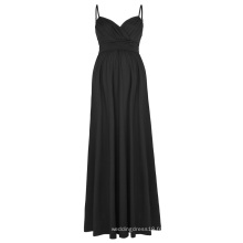 Kate Kasin Sexy Womens Confortable Spaghetti Straps V-Neck Black Maxi Maternité Robe KK000674-1